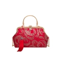 Sac de soirée élégant rouge de style chinois avec broderie dorée et détail de pompon - Rouge