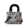 Vintage embroidered shoulder bag with black and white floral butterfly patterns - Butterfly Black