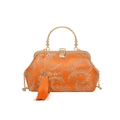 Sac à main élégant en soie orange brodée avec poignée dorée et long gland décoratif - Orange