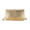 Luxury gold snakeskin embossed crossbody chain bag for women with metallic finish - Gold