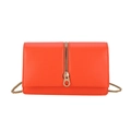 Minimalist orange Saffiano leather crossbody bag with gold chain and zipper detail - Orange