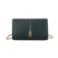 Minimalist dark green cross-pattern leather crossbody bag with golden chain and zipper - Green