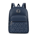 Minimalist deep blue PU leather backpack with geometric quilting and metal G logo - Blue