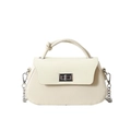 Borsa a tracolla beige minimalista con manico a nodo e catena argentata color crema - Bianco Sporco
