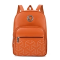 Zaino in pelle PU arancione brillante con cuciture geometriche a Y e tasca frontale - Arancione