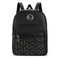 Black leather backpack with silver G-logo and Y-shaped quilted stitch texture - Black