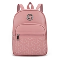 Pink PU leather mini backpack with geometric stitching and silver logo detail - Pink