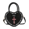 Borsa a mano gotica nera a forma di cuore con scritte Baby bianche e croce rossa su bianco - Nero