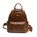 Caramel brown soft leather backpack for women with large front pocket and side slots - Brown