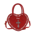 Borsa a tracolla punk rossa a forma di cuore con motivo a croce e grafica a fiamme - Rosso
