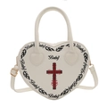 Borsa a mano bianca a forma di cuore con croce gotica e tracolla regolabile - Bianco