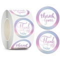 Rainbow laser Thank You stickers roll with artistic lettering and gradient floral edges - 1.5 inch (38mm) / Holographic