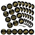Black and gold Christmas round stickers featuring Merry Christmas and Happy New Year text - 50mm / Black Gold Style (A)
