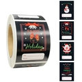 Roll of black Merry Christmas gift tag stickers with snowman and Santa designs - 5*3.8cm / Christmas Theme Style (A)