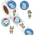Rouleau d'autocollants de Noël avec Père Noël et rennes portant des masques de fête - Boucle de motifs de dessins animés de Noël (A)