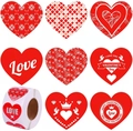 Roll of heart-shaped Valentine's Day LOVE stickers with floral and crown patterns - 25mm (1 Inch) / 500 Pcs Per Roll / Style A Multi-color