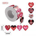 Roll of 500 heart-shaped Valentine's Day stickers with various colorful romantic designs - Valentine's Day Heart Series (A) / 38MM