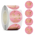 Pink round thank you labels with gold foil heart design for small business packaging - 25mm / Pink Dial Gold Numerals