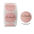 Rotolo di adesivi rosa tondi con scritta dorata Handmade WITH LOVE e cuori, 2,5 cm - 3.8CM / Stile Handmade