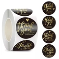 Detail of round black and gold stickers with Thank You For Supporting My Small Business text - Black With Gold Text