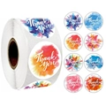 Roll of round watercolor Thank You stickers in 8 vibrant colors for gift packaging - Style B