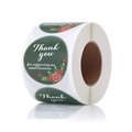 Roll of 500 white stickers with red hearts and floral thank you for small business text - 1 inch (25mm) / Green