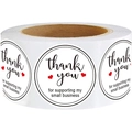 Roll of white Thank You stickers with red hearts for small business packaging and weddings - 1 inch (25mm) / White