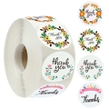 Rouleau d'autocollants Thank You avec quatre motifs de couronnes florales pour emballages - 25mm