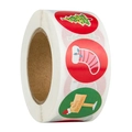 Rouleau de 8 stickers de Noël Thank You avec sapins et chaussettes sur fond blanc - Style Arbre de Noël et Chaussettes (A)