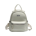Chic cream white PU leather backpack for women with front zipper pocket and metal logo - White