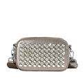 Metallic bronze crossbody camera bag with sparkling rhinestones and wide strap - Bronze