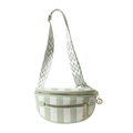 Light green striped crossbody chest bag with wide strap and kangaroo charm for women - Green
