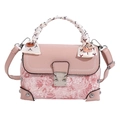 Vintage Stickerei Box Tasche in Rosa mit Seidenschal-Griff und Schultergurt - Rosa