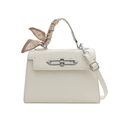 Elegante borsa Kelly bianco crema con manico in seta e dettaglio chiusura argento - Bianco