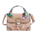 Vintage Stickerei-Box-Tasche in Beige mit floralem Jacquard-Muster und Seidentuch - Khaki