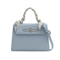 Borsa Kelly azzurra in pelle litchi con foulard di seta e chiusura in argento - Azzurro