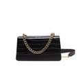 Elegant black crocodile texture crossbody bag with gold chain and dual-finish material - Black