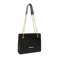 Sac fourre-tout noir avec gaufrage crocodile et bandoulière chaîne dorée de forme carrée - Noir
