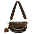 Brown vintage plaid waist bag with gold chain strap and fuzzy monster charm - Fabric Style Coffee (No Charm)