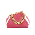 Hot pink woven shell bag with gold chain handle and vintage metal clasp for women - Rose Red