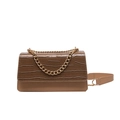 Brown faux leather shoulder bag with crocodile texture and golden chain strap - Khaki