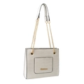 Sac fourre-tout blanc motif crocodile avec bandoulière chaîne dorée et poche avant - Blanc