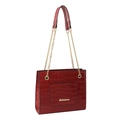 Sac cabas bordeaux pour femme avec texture crocodile et chaîne dorée - Rouge