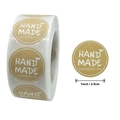 Brown kraft paper round handmade stickers roll 1 inch with white printed text decoration - Hand Made Especially For You
