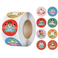 Roll of 8 assorted cartoon Christmas stickers with Merry Christmas greeting labels - 8 Christmas Patterns Cycle (A) / 1 inch (25mm)