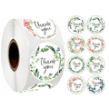 Roll of 8 watercolor floral Thank You stickers for small business packaging and gift sealing - Style D