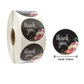 Rouleau d'autocollants ronds 1 pouce thank you avec motif floral violet sur fond noir - Thank You (Style Floral Noir)
