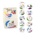 Rouleau d'autocollants Merci ronds de 38mm avec plumes et oiseaux colorés dessinés à la main - Style A (Plumes/Fleurs/Oiseaux Mixtes) / 1,5 pouce (38mm)