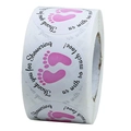 Rouleau autocollants pieds de bébé roses pour emballage cadeau et fête de naissance - 1 pouce (25mm) / Empreintes de pas roses