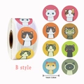 Rouleau de 500 autocollants chat mignons avec 8 motifs pour enfants taille 2,5 cm - Style de Chat de Dessin Animé Multi-Expressions (B) / 1 pouce (25mm)